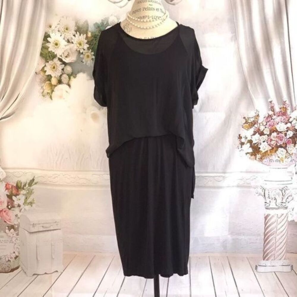 Casual black dress shimmer overlay racerback